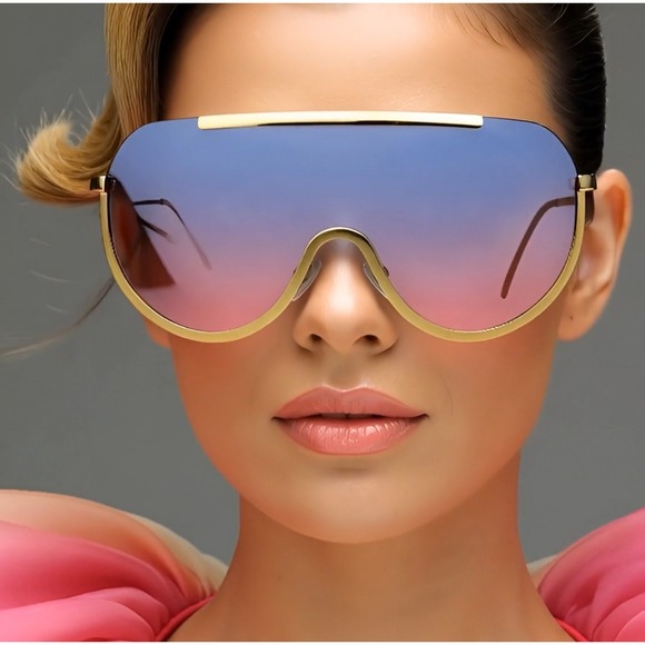 Shield Sunglasses Women Fashion Beach Paty Ouintage Lentes‎ Gafas Gold Frame New - Picture 8 of 8